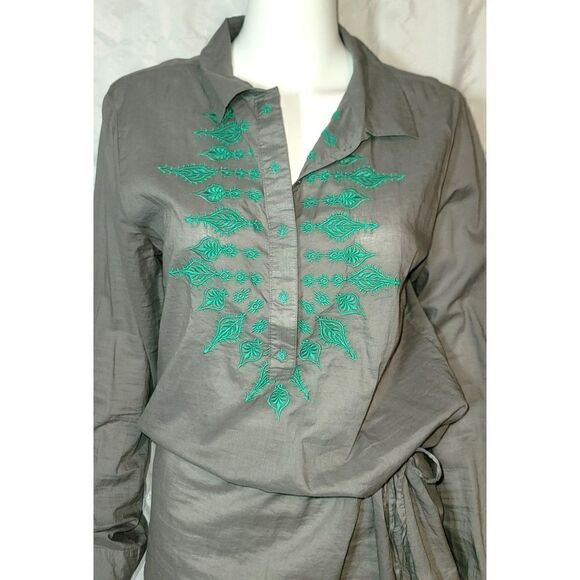 Prana Embroidered Drop Waist Drawstring 100% Cotton Roll Sleeve Tunic - Size M - Picture 7 of 13